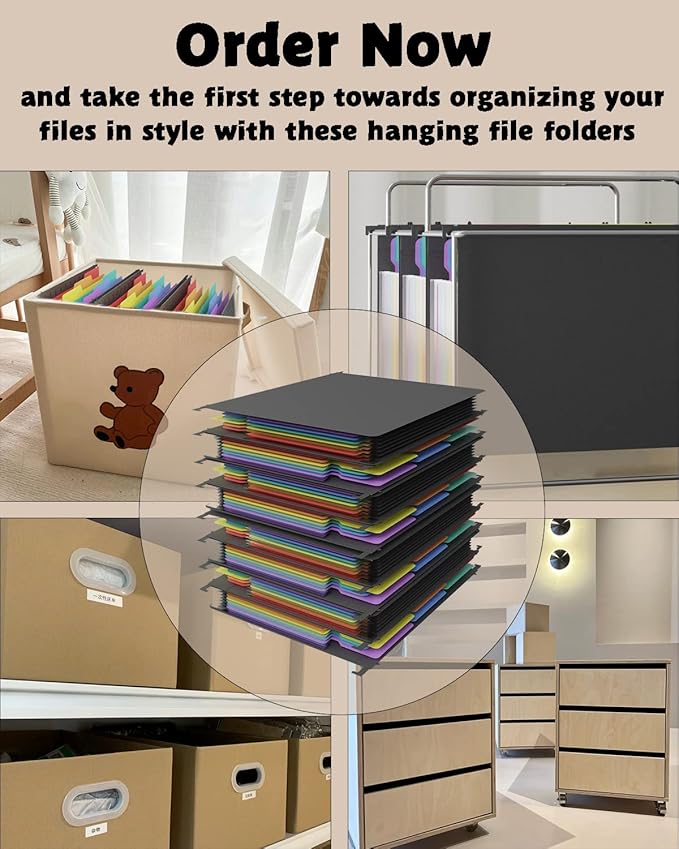 MAIMIS Plastic Expanding Hanging File Folders, 7 Pocket Extra Capacity Accordion Hang Folder, 1/5 Cut Adjustable Tabs, Multi-Color Lables, Letter Size for Filing Cabinet - 3 Pack