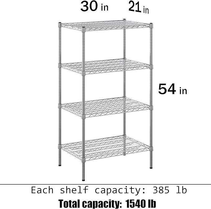 Regal Altair 21" Deep x 30" Wide x 54" Height Wire Shelving Kit | 4-Tier | NSF Commercial Storage Rack Unit