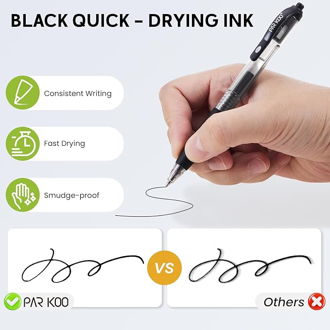ParKoo Black Gel Pens, 100 Pack Quick Dry Retractable Medium Point 0.7mm Rollerball Gel Ink Pens Smooth Writing with Comfort Grip for Middle and High School Office Home