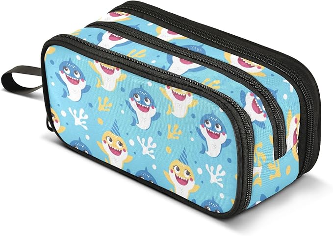 BOENLE Custom Cute Baby Shark Pencil Case Box Boys Girls Personalized Name Large Pencil Pouch Stationery Pen Bag Organizer for Kids Adults School Office