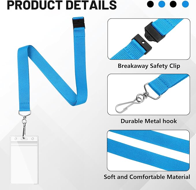 12-Pack Sky Blue Breakaway Lanyards with Waterproof Badge Holders, Polyester Neck Straps for ID Cards, Events, Office, and Schools