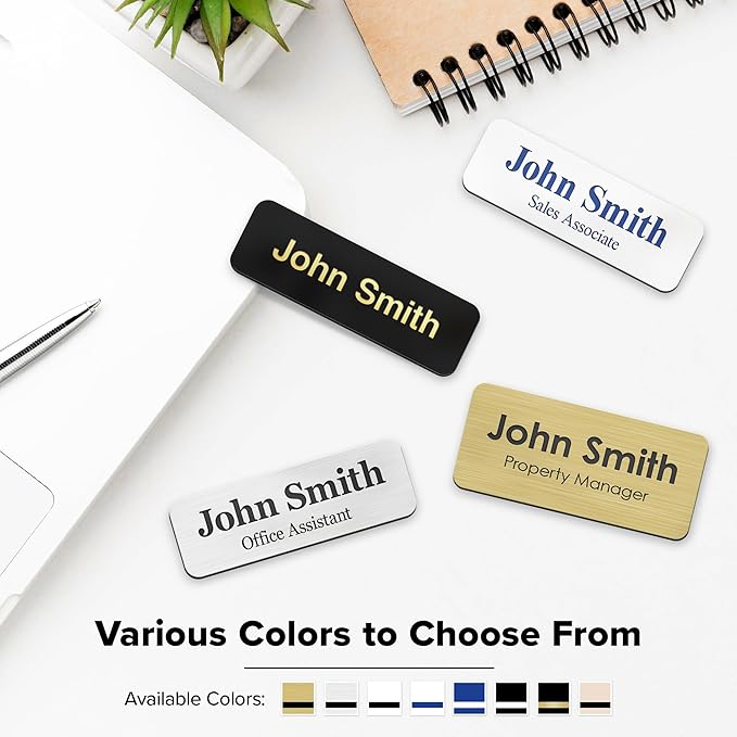 Name Tag, Magnetic Black and Gold Name Tags, Personalized Name Tags, 1x3 Inches, Durable Engravable Impact Material, Made in The USA by My Sign Center