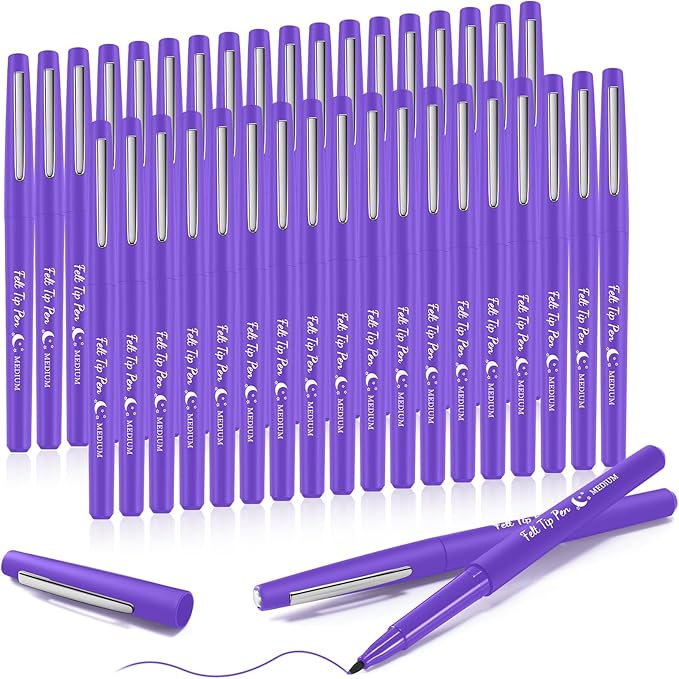 Fuyoooo 36 Pcs Felt Tip Pens 0.7mm Medium Point Colored Felt Tip Pens for Journaling Planner Writing Note-taking Art Office and School Supplies(Purple)