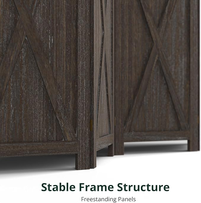 Cozy Castle Wood Room Divider, 6 Panels Folding Privacy Screen, 66.9'' Wall Divider, Barnwood Room Separator, Freestanding Partition, Temporary Wall for Decorative, Rustic Brown