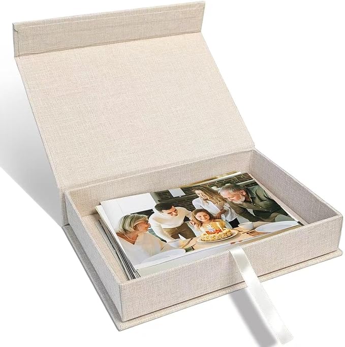 Sprsthai 5x7 Archival Photo Storage Box with Lid – Stackable Memory Keepsake Organizer for Photos, Certificates, Jewelry & Scrapbooking Supplies Beige