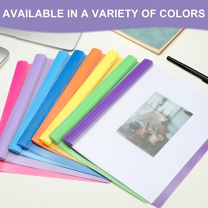 PATIKIL Plastic Report Covers with Prong, 10 Pcs 80 Sheet Clear Front Presentation Binders with 3 Metal Prong Fasteners Report Folder for Resume Documents Files Letter, Rose Red