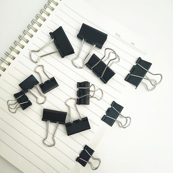 76 Pcs Black Binder Clips Paper Clamps Set Assorted Sizes Large Medium Small for Office School and Home