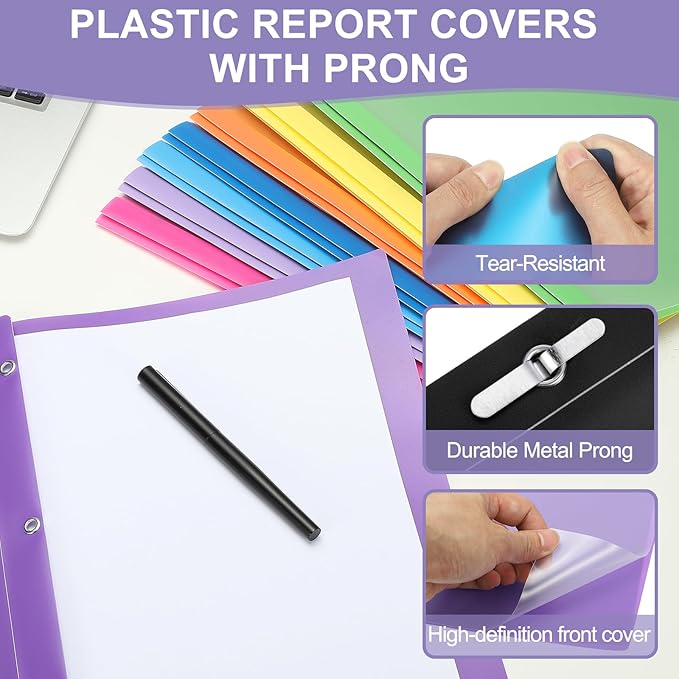 PATIKIL Plastic Report Covers with Prong, 10 Pcs 80 Sheet Clear Front Presentation Binders with 3 Metal Prong Fasteners Report Folder for Resume Documents Files Letter, Rose Red