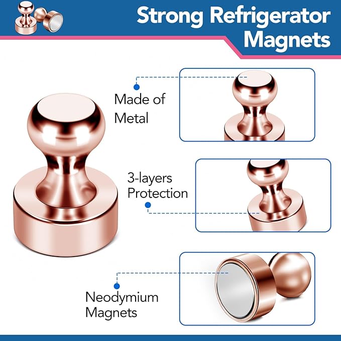 LOVIMAG Fridge Magnets 20Pcs Refrigerator Whiteboard Small Strong Magnet Classroom Kitchen Accessories Decorative Locker Set Decor Must Haves Office Calendar Refrigerador Magnetic Cute Rose Gold