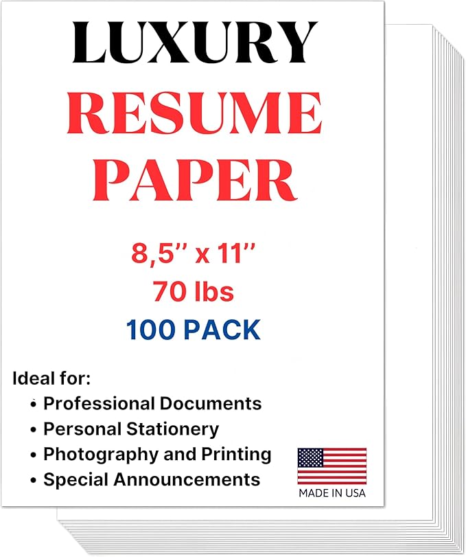 Cranium Press 70lb Luxury Resume Paper, Bright White 8.5" x 11" Business Paper | 100 Sheets, Perfect for for Resumes, Letterhead, Invitations, and Professional Documents