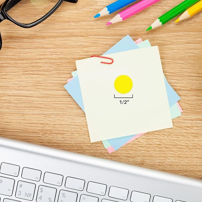 ChromaLabel 1/2 Inch Circle Sticker Labels, Easy to Write On Color Coding Label, Removable Colored Dot Stickers - 1000 Sticky Dots per Dispenser Box, Yellow Labels