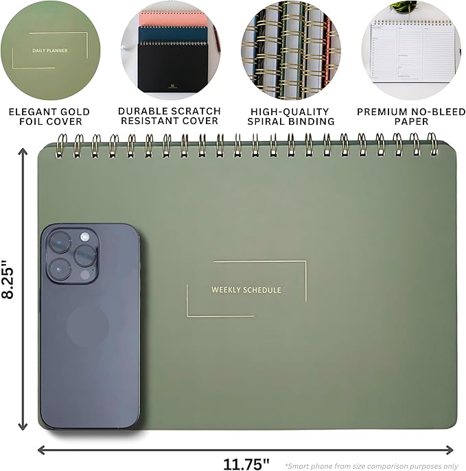 Merely Home Undated Weekly Schedule | Business Planner | 8.25” x 11.75” ADHD Organizer | Premium Multi-Layout Schedule | Evergreen | Landscape Layout