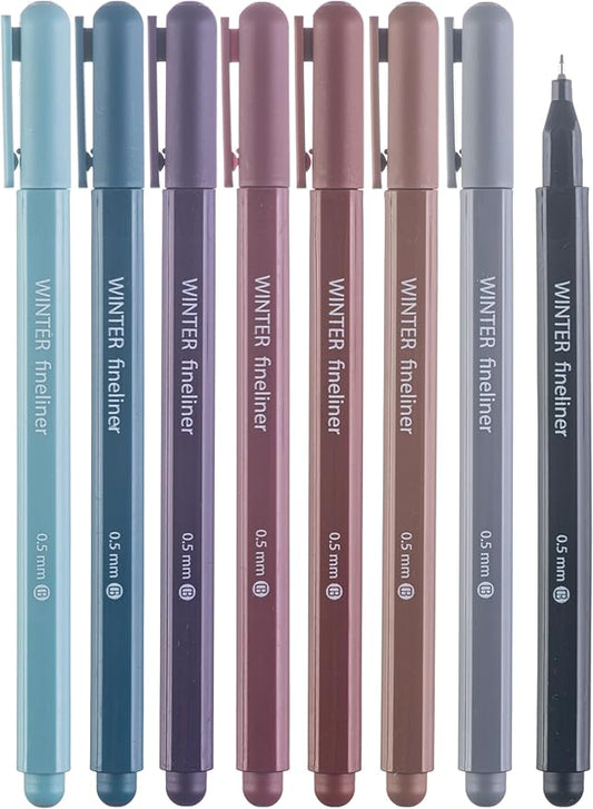 DIVERSEBEE Fine Tip Pens, 8 Bible Pens No Bleed Through, Assorted Colors, 0.5mm Fine Point Fineliner Markers for Journaling, Bible Study Journaling Supplies and Accessories (Winter)