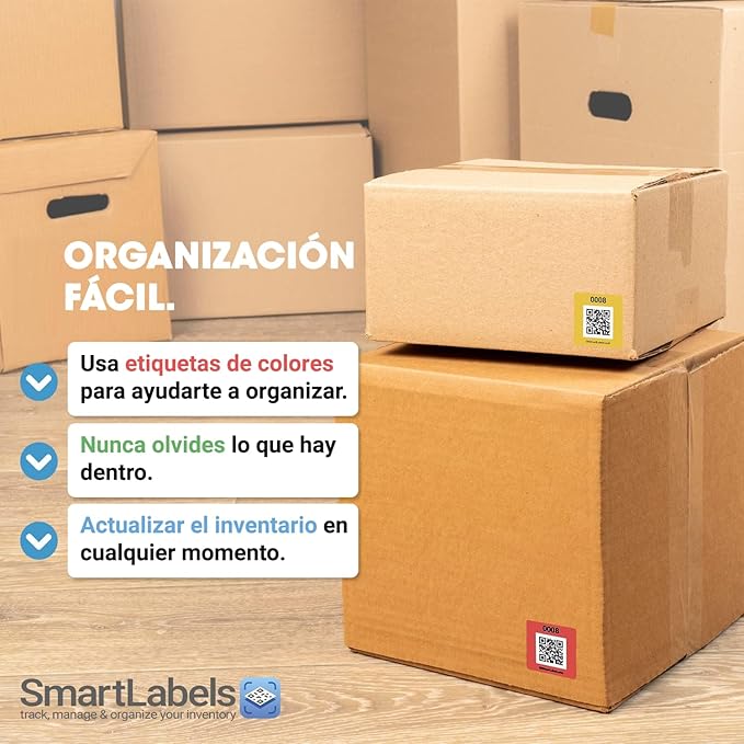 SmartLabels – Etiquetas QR en Español | Paquete de 48 | Multicolor | Calcomanías con App para Inventario Fácil, Organización de Bodegas o Etiquetas de Mudanza