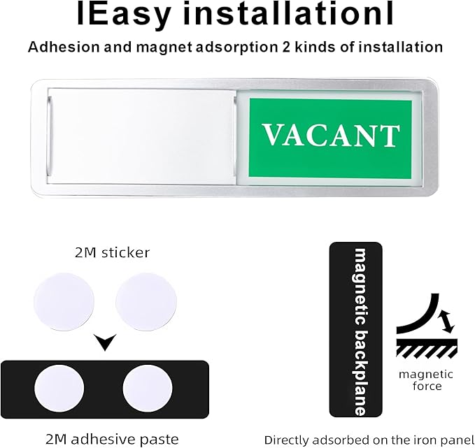 Meeting in Progress or Vacant Door Sign, Sliding Status Indicator Sign for Office, Conference Room, Home, Hospital, Hotel – Magnetic Adhesive Acrylic Privacy Signs
