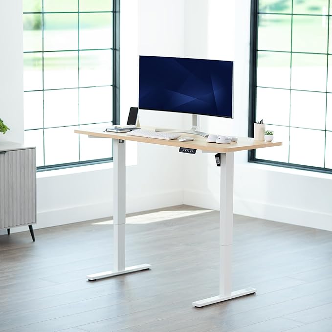 VIVO Electric 60 x 24 in Standing Desk, Memory Height Adjustment, 1B Series, Holds 220 lbs, One-Piece Light Wood Top, White Frame, DESK-KIT-1W6C