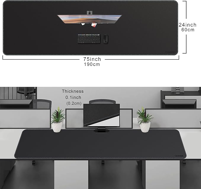 CENNBIE Leather Desk Mat Protector, XXL 74.8" x 23.6" Extra Large Leather Office Desk Pad Mat for Full Desk, Computer Desk Mat on top of desks - Oversized Large Mouse Pad (Black)