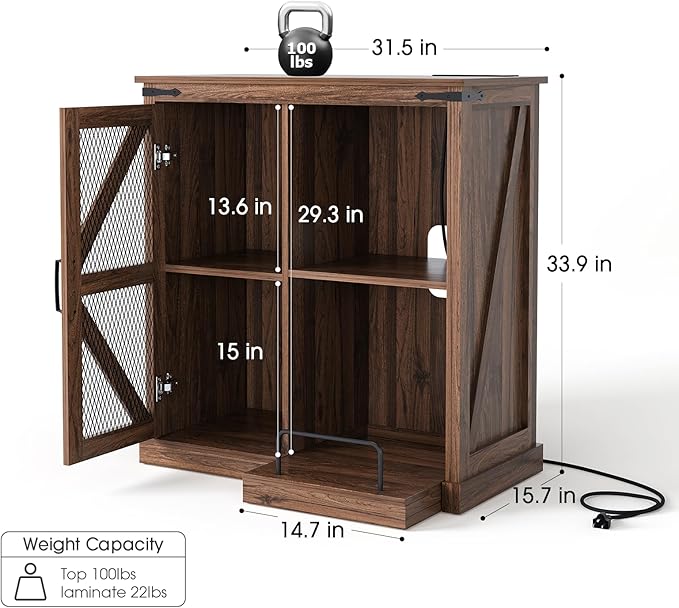 JOINICE,Printer Stand with Storage,File Cabinet with Socket and USB Charging Port,Farmhouse Paper Shredder Stand Rack with Slide-Out Shelf,Walnut