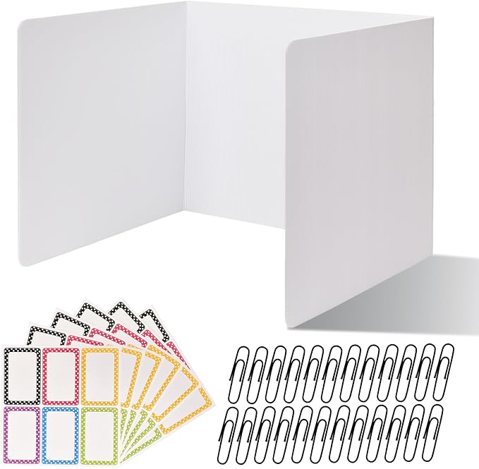 ZYINOZOC 24 Pack Desk Dividers for Students,3-Fold Privacy Screens,Testing Dividers for Classroom Waterproof,Plastic Easy Clean Privacy Shields for Student Includes Extra Labels
