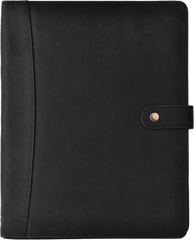 Leather Village Leather Portfolio Organizer - Professional Business Padfolio for Men & Women - Stylish Document Card Holder, Resume Folder, Folio for A4/Letter Size Writing Legal Pad, Black