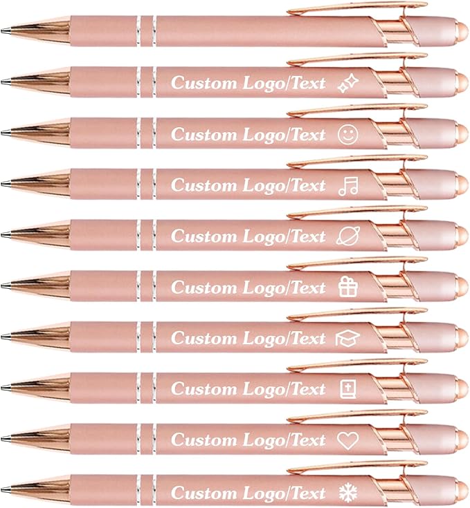 CRME Personalized Pens Custom Ballpoint Pen with Stylus Tip Customized Engraved Pens with Name/Logo Nurse Gifts Office Supplies for Women Metal Clip Ideal for Birthday School Party Rose Gold