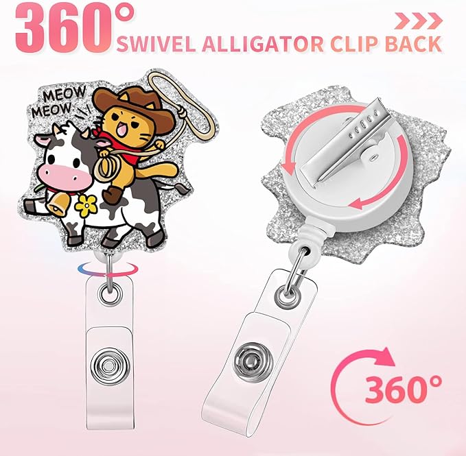 Aoryalps Meow Meow Retractable Badge Reel Holder Retractable with ID Clip for Nurse Nursing Name Tag Card Nursing Student Teacher Doctor Medical Assistant Work Office Clip-Gifts for Nurse