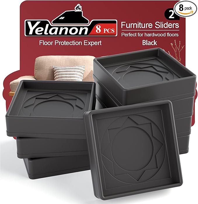 Furniture Pads Yelanon Floor Shield – 2" Round Caster Cups 8 PCS – Non-Skid Bed Stoppers, Heavy Duty Rubber Coasters – Protect Hardwood & Tile Floors!
