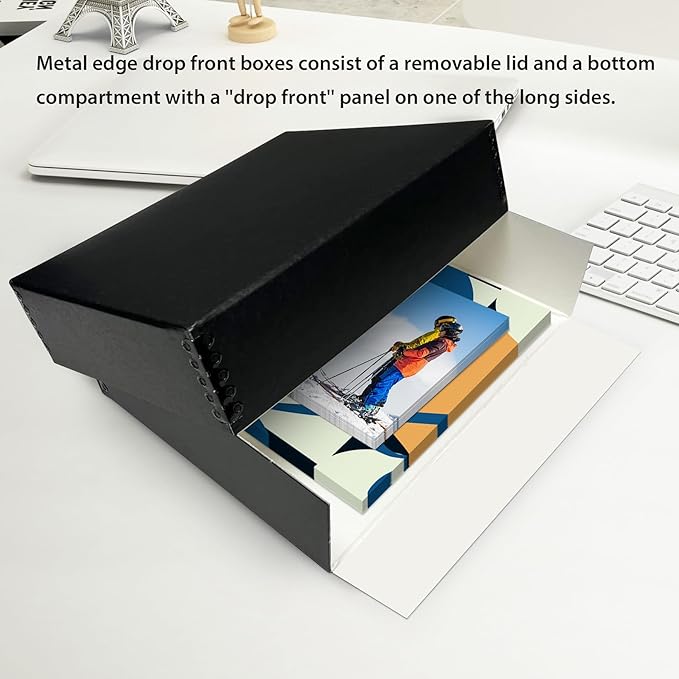 Lineco 13x19 Black Museum Storage Box, Removable Lid and Drop Front Design, 13.5 x 19.5 x 3 in Archival with Metal Edge, For Picture Longevity, Photos, Document, Crafts, Paper Art Print