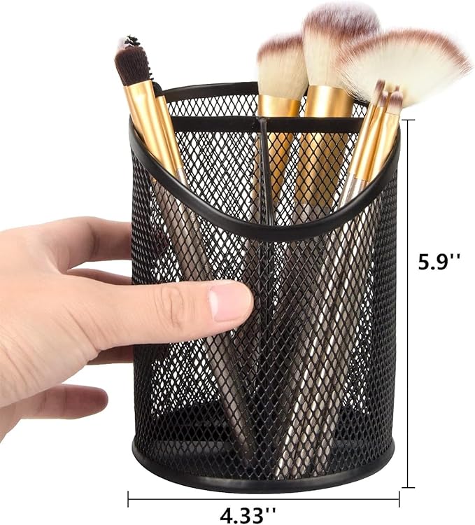 MINDEPOT 2 Pack Mesh Pencil Holder Pen Cup for Desk Round Black Pen Holder Desktop Pen Organizer 3 Compartments Pencil Organizer Desk Organizer for Office Home School
