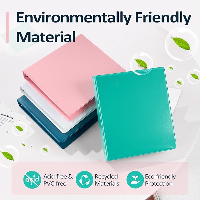 BinderX Extra Durable 1.5 Ring Binder, Round Ring 1.5 Inch Binders, Fits 325 Sheets of 8.5x11 Paper, Customizable View Cover with Inside Pockets, Cute 1.5" Binder, School Supplies for Girls, Aqua Blue
