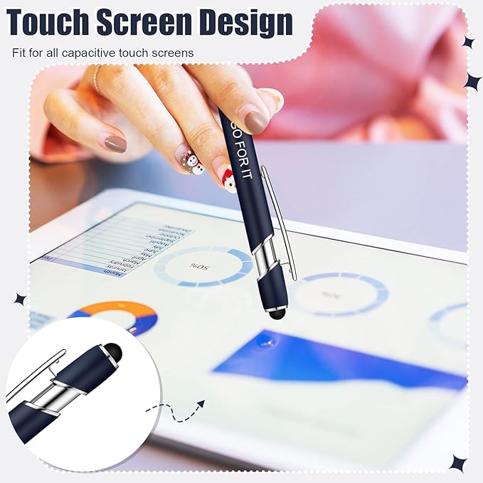 Zonon 12 Pcs Inspirational Pens Bulk Funny Ballpoint Pen with Stylus Tip Motivational Gifts for Valentine's Day Teacher Coworkers Nurse School Office Supplies(Navy,Motivational Style)