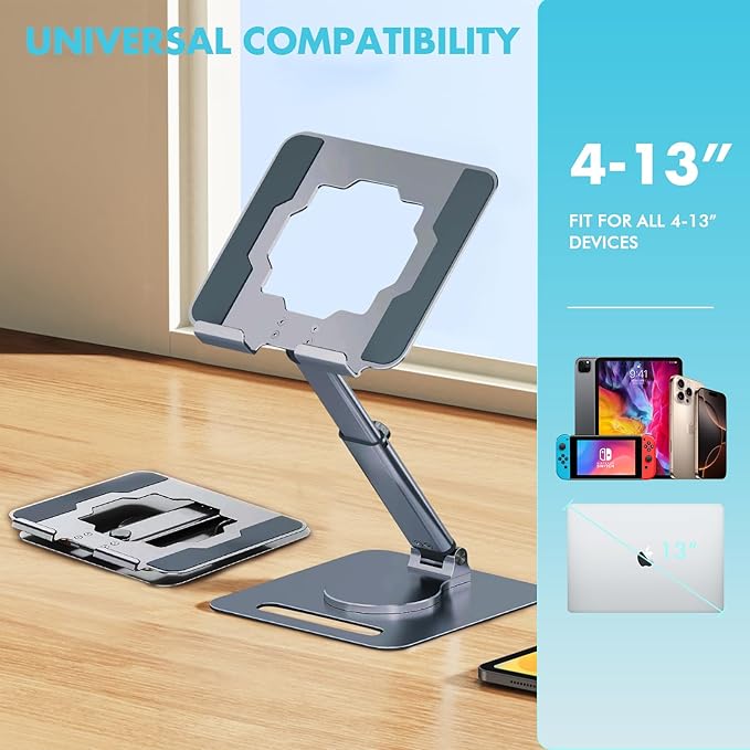 GuaziV 360° Adjustable Tablet Stand - Ergonomic Foldable Holder for iPad 10.2-12.9”, Kindle, Phones 4-13”, Anti-Slip Desktop Mount for Work, Cooking, Gaming & Reading