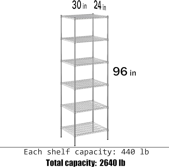 Regal Altair 24" Deep x 30" Wide x 96" Height Wire Shelving Kit | 6-Tier | NSF Commercial Storage Rack Unit