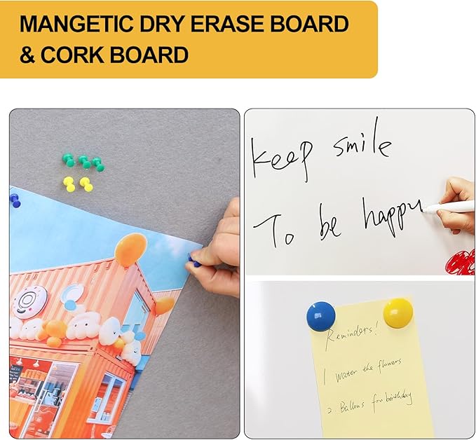 DEVELOP Large Grey Felt Bulletin & Magnetic Dry Erase Combo Board, 60 x 36 Inch Hanging Whiteboard/Grey Felt Bulletin Combination Board with Marker Tray, Pins, Eraser, Markers & Magnets