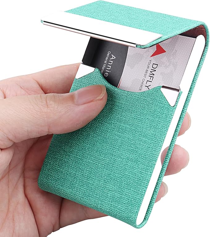 DMFLY Business Card Holder for Women and Men - Magnetic Shut Case for Purse, Green-bm