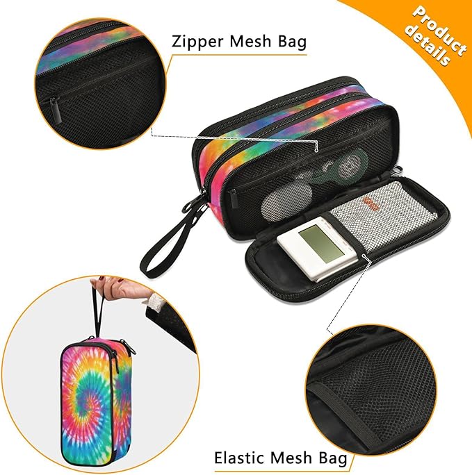 BOENLE Tie Dye Rainbow Pencil Case Box Boys Girls Large Pencil Pouch with Zipper Compartments Big Capacity Stationery Pen Bag Organizer for Kids Teens Adults School Office
