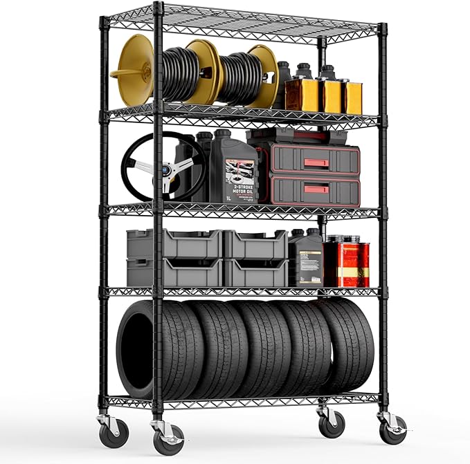 M MZG 5-Shelf Storage Shelves,Wire Shelving Heavy Duty Metal Storage Shelving Unit Adjustable Garage Shelving Rack Pantry Kitchen (Black, 5 Tier,17.7" D x 47.2" W x 76.7" H)