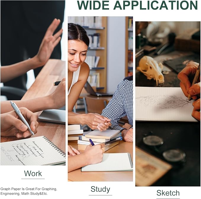 Engrowtic 6 Pack Graph Paper Spiral Notepad A5 Top Wirebound Notepad Grid Notebook Steno Pads Memo Notebook Grid Paper 140 Pages for Writing Sketching Drawing Office Supplies (Dark Green)