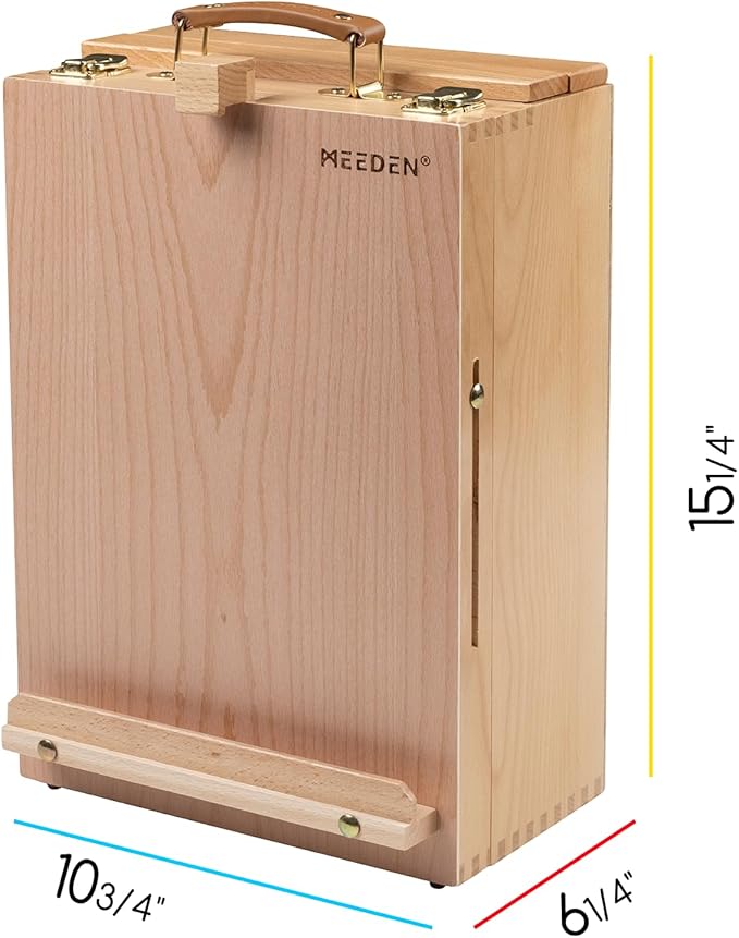 MEEDEN Large Tabletop Easel Sketchbox, Adjustable Solid Beech Wood Desktop Easel Box, Travel Easel for Artists, Table Top easels for Painting, Wooden Art Storage Box for Artist, Adults & Beginners