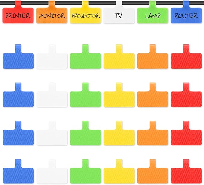 Trilancer Cable Cord Labels Large Size, for Organizing Wires and Identification, Multicolored Handwriting Cable Tags, Reusable with Multiple Uses - 24 PCS