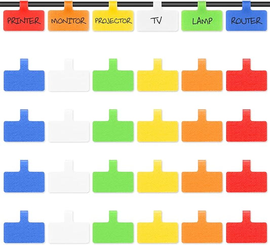 Trilancer Cable Cord Labels Large Size, for Organizing Wires and Identification, Multicolored Handwriting Cable Tags, Reusable with Multiple Uses - 24 PCS