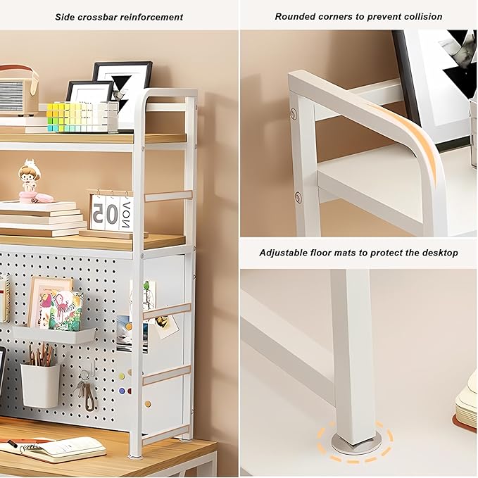 ZWCQSYS 2-Tier Desktop Bookshelf Hutch - Metal Desk Shelf Bookcase with Desk Pegboard Countertop Storage Organizer Rack for Dorm or Office (A, 70cm/27.5in)