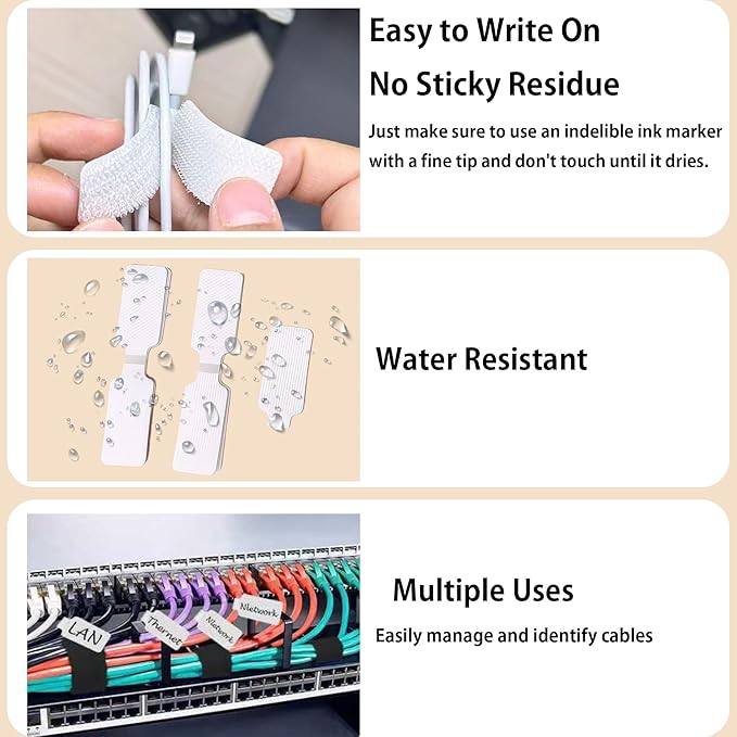 80-Pack Reusable Cable Labels & Cord Ties Kit – Write-On Wire Labels, Snap Ties + Dual-Tip Marker for Home Office Electronics Organization | Cable Tags, Cord Labels & Wire Markers Included