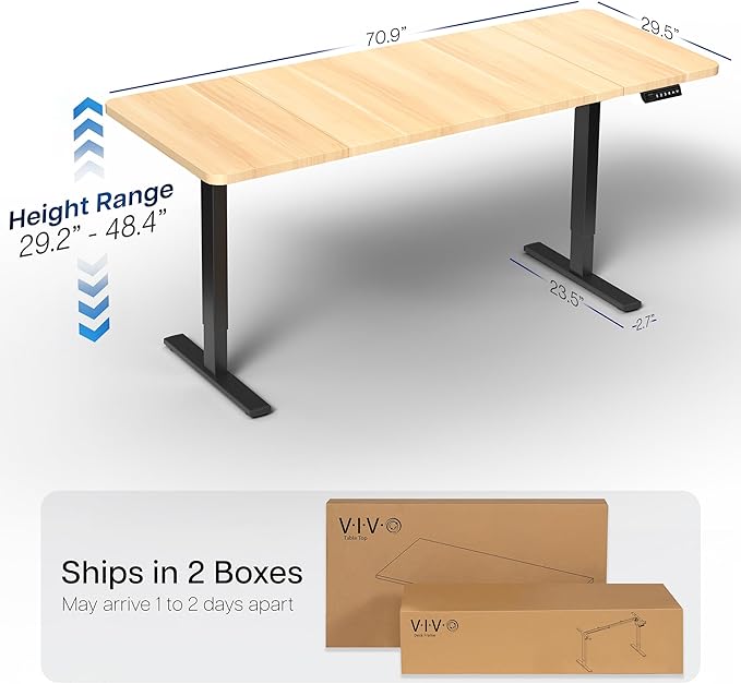 VIVO Electric 71 x 30 in Standing Desk, Memory Height Adjustment, 1B Series, Holds 220 lbs, Light Wood Top Black Frame, DESK-KIT-1B7C