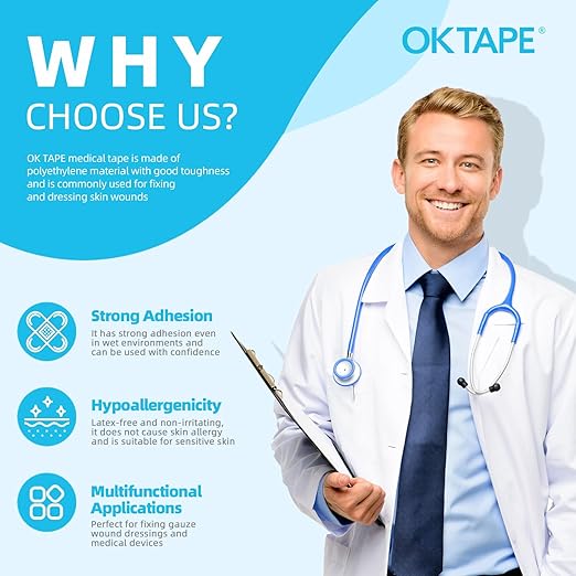 OK TAPE OKPore Transparent Medical Tape (Pack of 12) - First Aid Surgical Tape Hypoallergenic and Breathable for Wound Dressing Care, Latex Free, 1in x 10yds