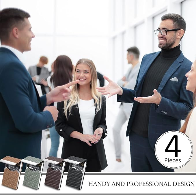 Eaasty 4 Pcs PU Leather Business Card Holder Case with Magnetic Clasp Pocket RFID Blocking Metal Business Card Holder Wallet Organizer(Multicolor,Classic Style)