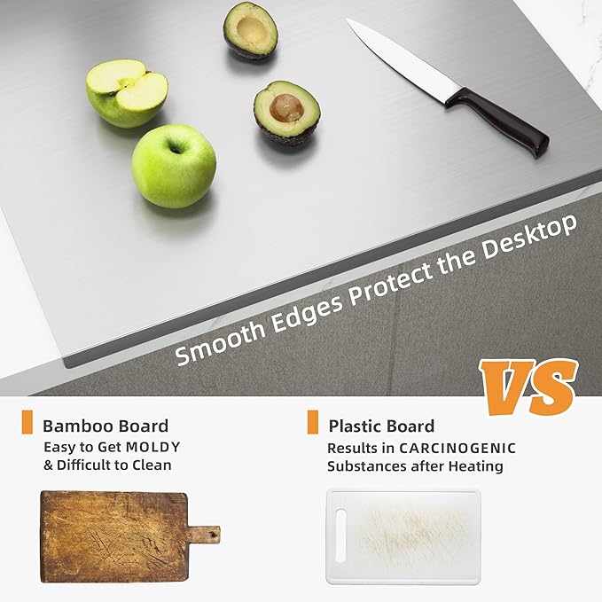 KORVOS Stainless Steel Cutting Board, 15.7" x 11.8" Double-Sided Cutting Boards for Kitchen, Metal Chopping Board with Lip&Non-Slip Mat, Easy to Clean, Suitable for Meat Fruits & Baking