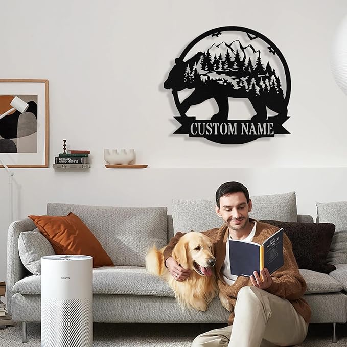 Custom Bear Metal Sign, Custom Bear Metal Wall Art Decor, Personalized Last Name Signs for Home, Rustic Farmhouse Black Wall Decor for Cabin, Bedroom, Living Room, Porch