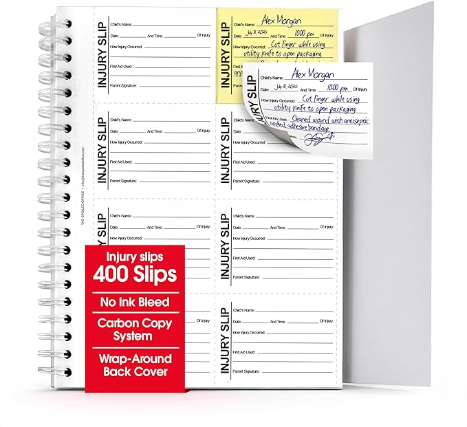 The Spoiled Office Injury Slip Book with Carbonless Duplicates 400 Pcs - 2 3/4"x3 3/4"- Easy Tracking Log Book for School Carbon Copy, School Supplies, Office Supplies for Desk, Spiral Bound