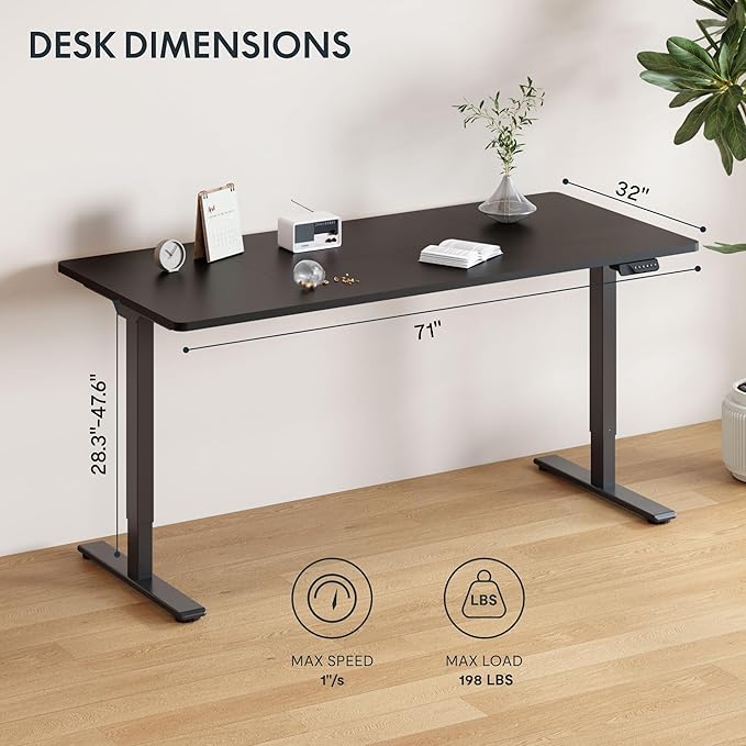 FLEXISPOT 71x32 Inch Large Dual Motor Electric Standing Desk, Black - Computer Desk with Memory Controller, Home Office Desk with Splice Board